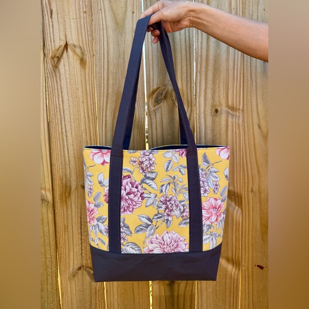 Handmade Floral Yellow and Black Tote Bag